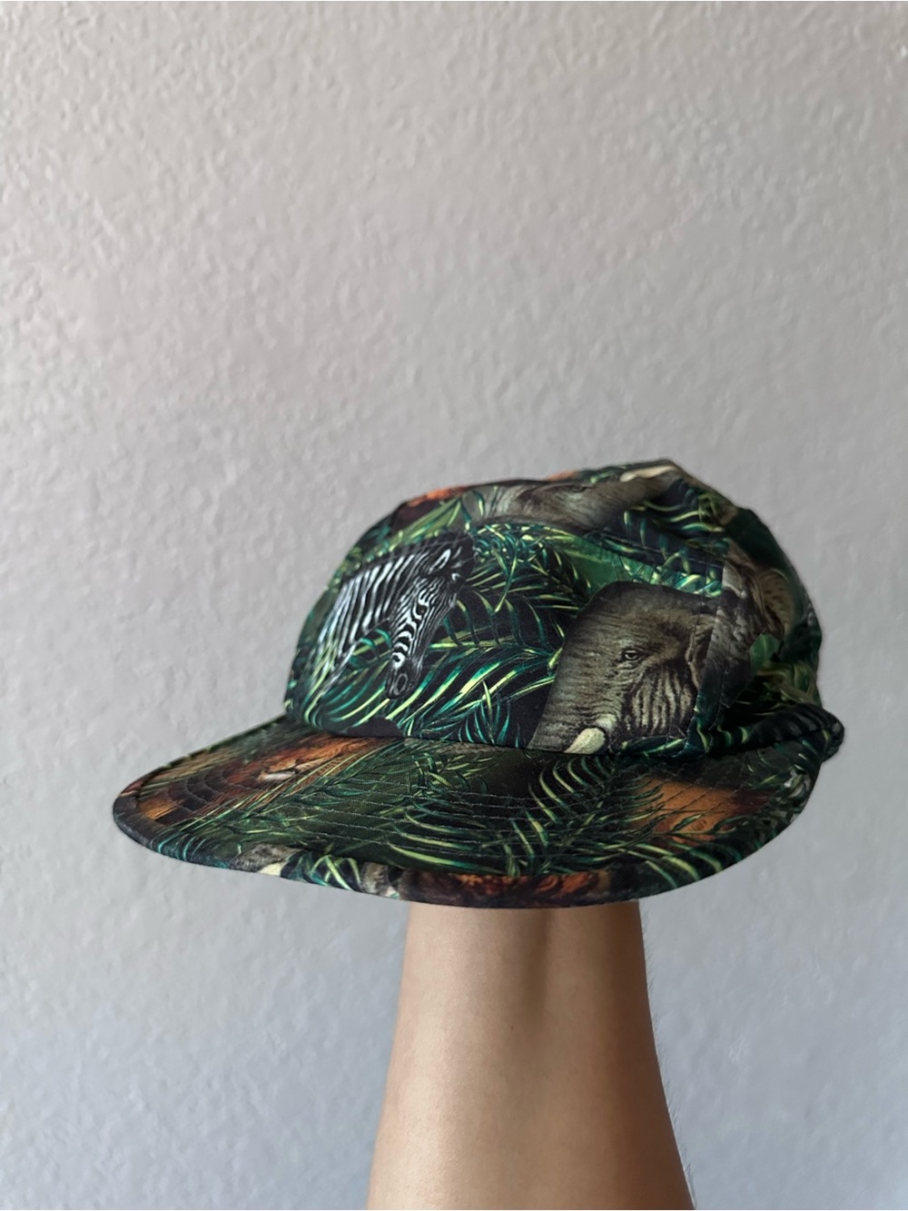 Jungle Print Hat in Green with Animals All Over